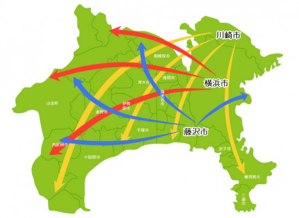 神奈川県の全体地図です。