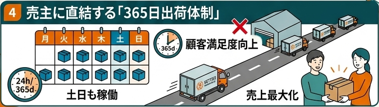 売主に直結する「365日出荷体制」
