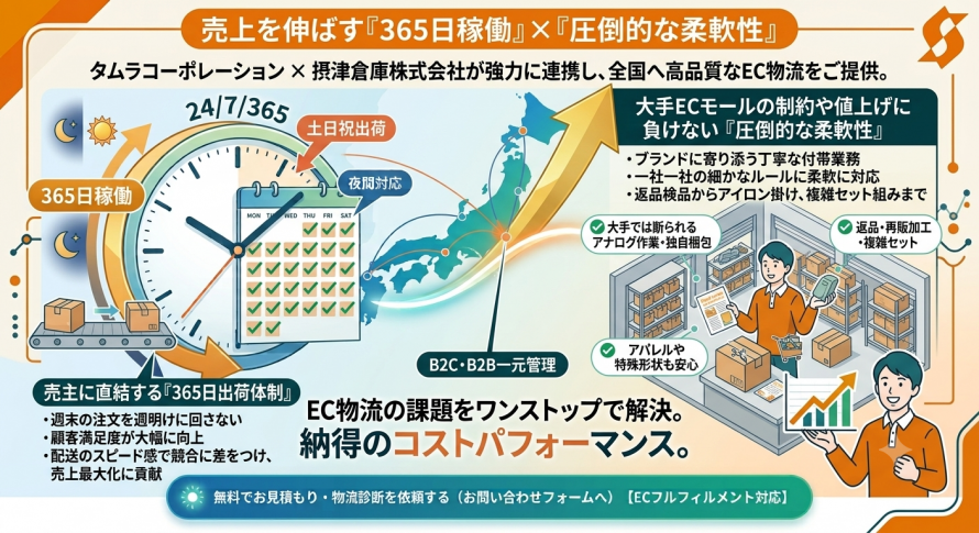 売上を伸ばす「365日稼働」×「圧倒的な柔軟性」の次世代EC物流